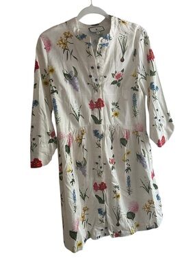 White Floral Button-Front Tunic Dress